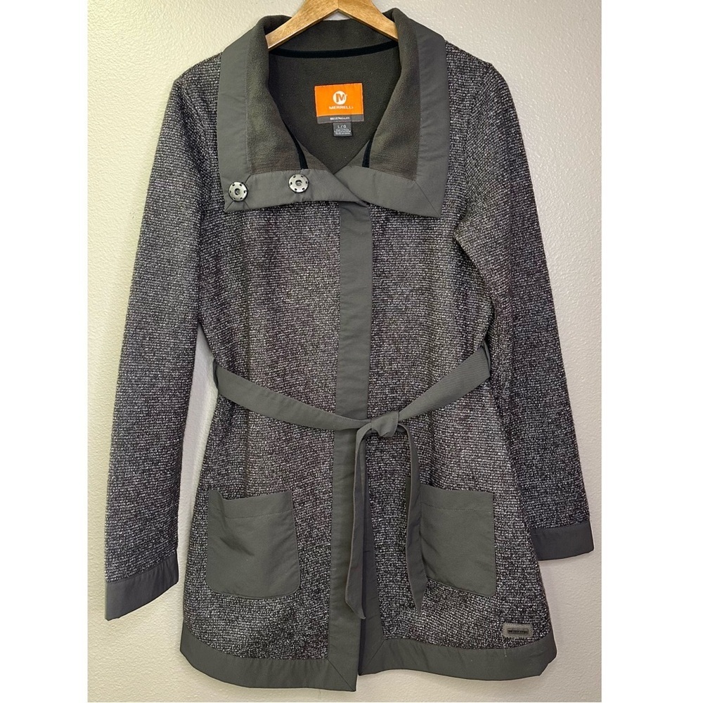 Merrell Talley Select Regulate Sweater Jacket High Neck Snap Front Pockets Belt